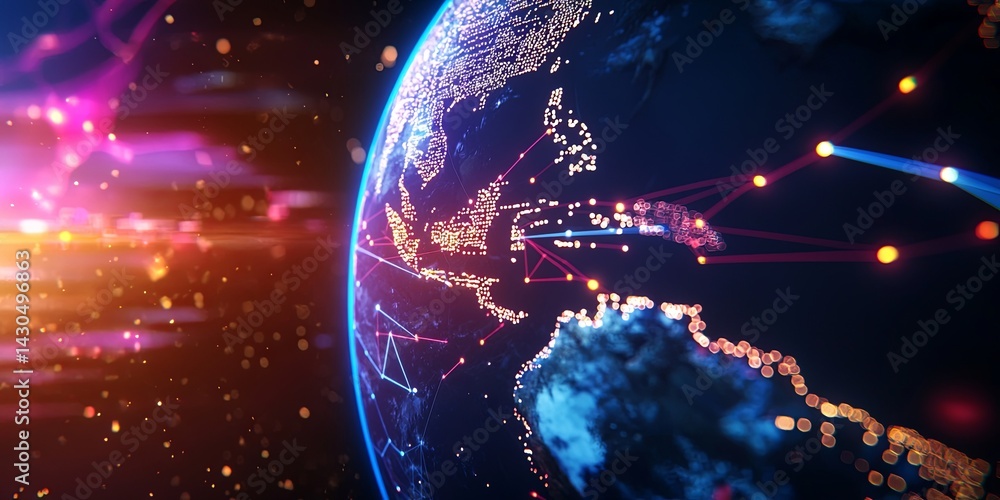 Poster vibrant digital earth in space with network connections illustrating connectivity and technology ove