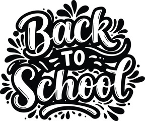 Back to School Hand Lettering Typography Vector Black and White Calligraphy Design for Education and Classroom Theme on transparent background .