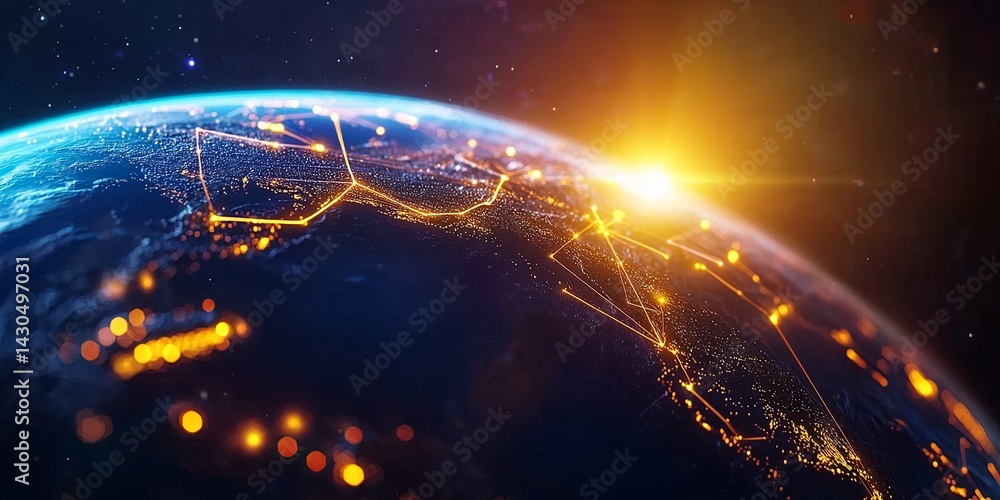Poster vibrant digital earth in space with network connections illustrating connectivity and technology ove