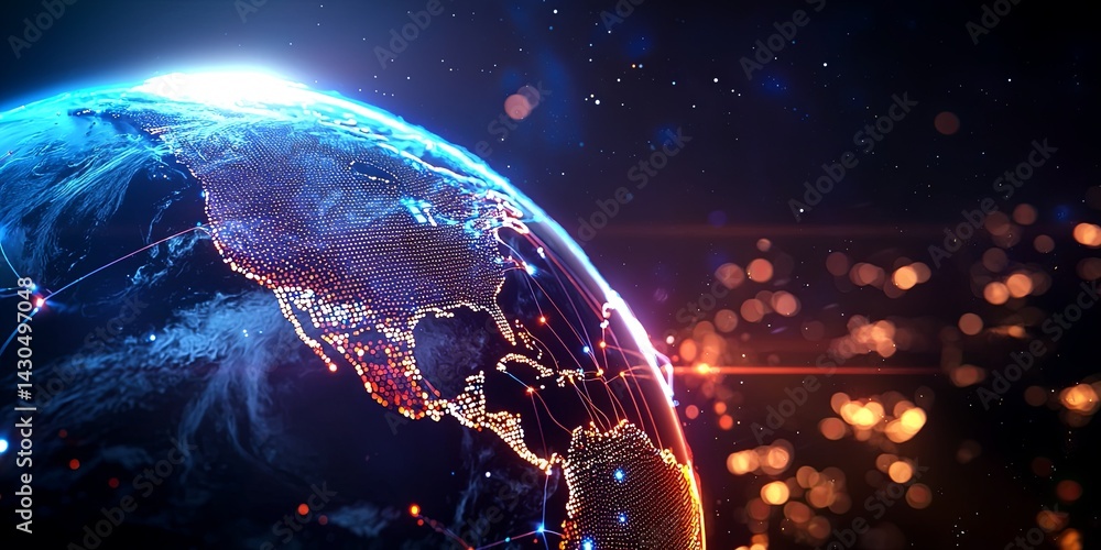 Poster vibrant digital earth in space with network connections illustrating connectivity and technology ove