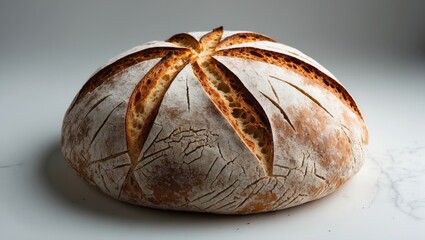 Artisan fresh bread featuring a crispy cracked crust with hand-crafted organic baking