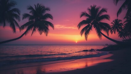 Obraz premium Beachside sunset scene at a holiday resort by the ocean