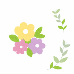 Colorful watercolor flowers with leaf