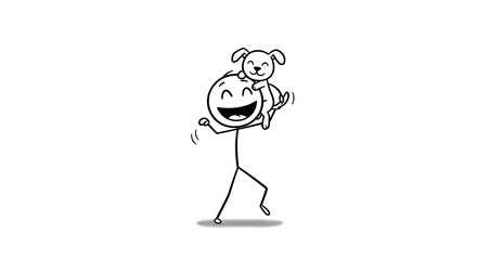 Fototapeta premium Joyful Stick Figure with Dog on Shoulders