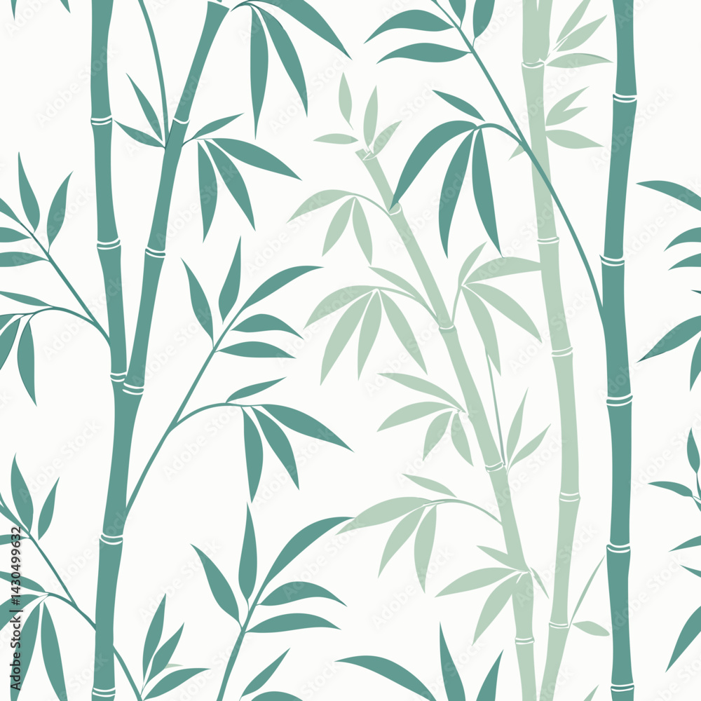 Poster seamless bamboo vector pattern in soft green tones on a light background