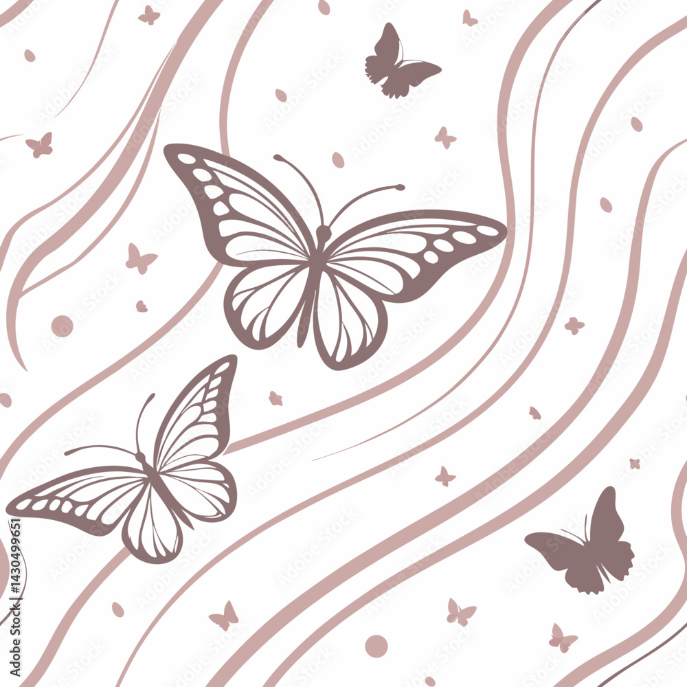 Poster seamless butterfly vector pattern with elegant waves in soft tones
