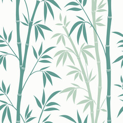 Seamless bamboo vector pattern in soft green tones on a light background  