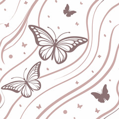 Fototapeta premium seamless butterfly vector pattern with elegant waves in soft tones 