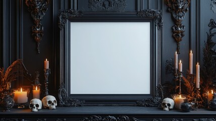 Empty framed canvas in dark gothic interior