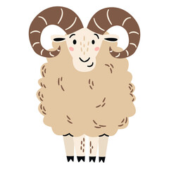 Flat vector illustration in a simple children's style. Cute sheep on white background. Farm animals . Vector illustration