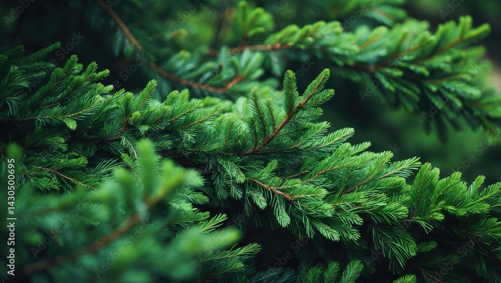 Poster close-up of a fluffy fir tree branch highlighting texture and details