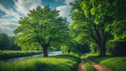 Elm, a lush green tree from the Ulmaceae family by the river with a focus on its branches.