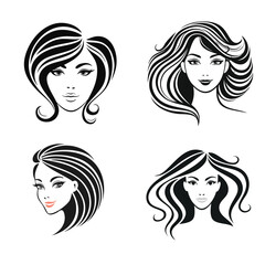 Women's Hair Style Silhouette Vector Set