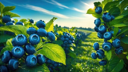 Blueberry Farm Field with Ripe, Juicy Bushes Rich in Antioxidants and Nutritional Benefits