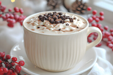 Cozy Winter Hot Chocolate with Marshmallows and Holiday Decor