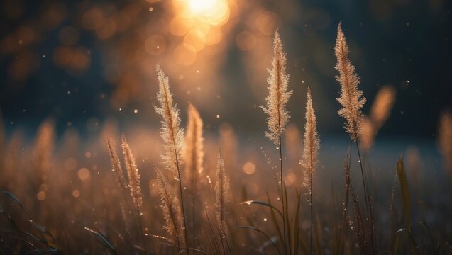 Abstract autumn landscape featuring tall grass and reed textures with a soft, natural background