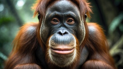 Fototapeta premium Cute Orangutan Face with a Happy Smile in Nature