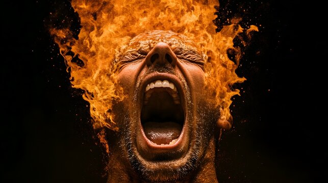 A man's intense expression of fiery, guttural outrage.