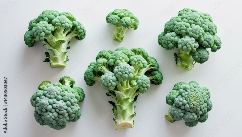 Poster Broccoli, cabbage, and cauliflower on a white background with clipping path from a top view