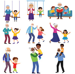 Grandparents with Grandchildren Family Activities Illustration