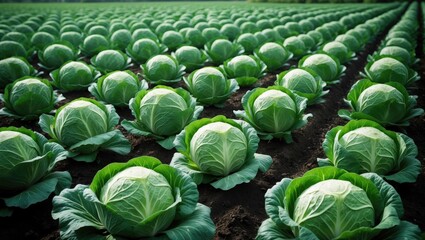 Cultivating rows of fresh cabbage in the garden