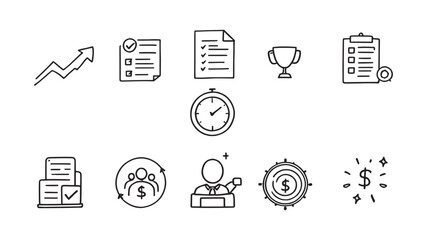 Sales Performance line art illustration of team collaboration and results
