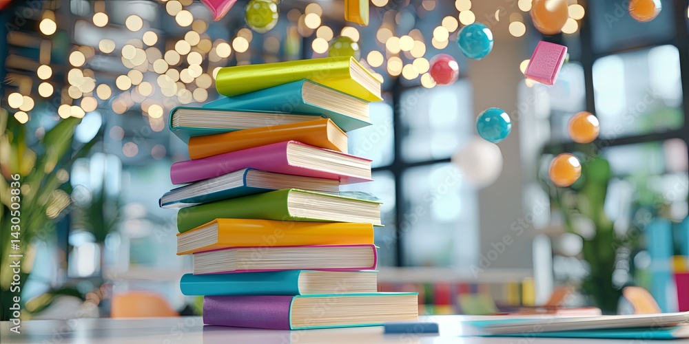 Aufkleber colorful stack of books with blurred background for education, study, and learning concepts in a mod
