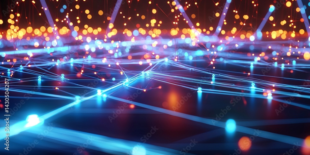 Aufkleber Abstract Blue Geometric Network Design with Connecting Points and Lines on Dark Background for Technology and Digital Concept Visuals