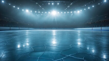 Ice with cracks on a snowy frozen lake in winter