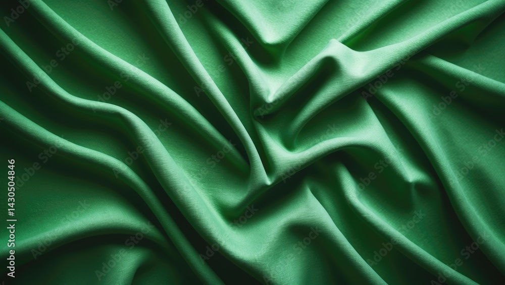 Poster green abstract pattern featuring wavy soft fabric folds as background with elegant design space for 