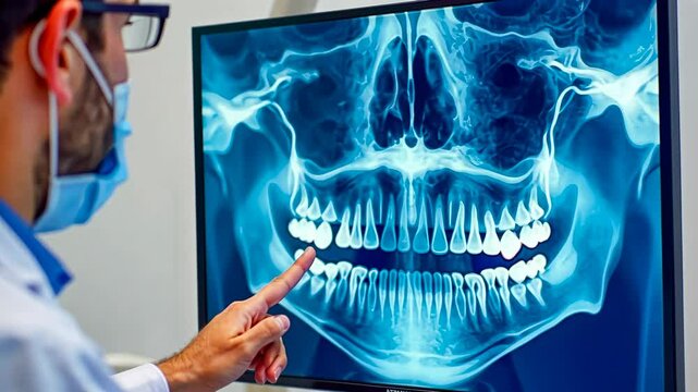 X-ray dental, tooth health, dental imaging. Oral examination. Radiographs reveal tooth decay. Specialists interpret imaging results. Diagnosis enhances treatment accuracy.