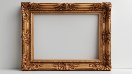 Fototapeta premium Gilded vintage rectangle mirror with ornate wooden frame on white background