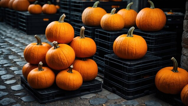 Vibrant autumn harvest of ripe pumpkins