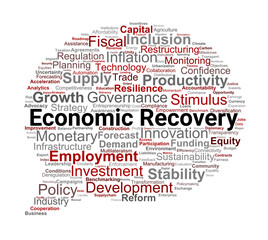 Economic Recovery Word Cloud. Core Terms for Understanding Post-Crisis Growth Strategies