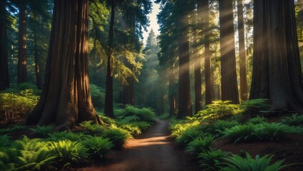 Obraz premium Redwood Path: Exploring the Forests of California's Redwoods