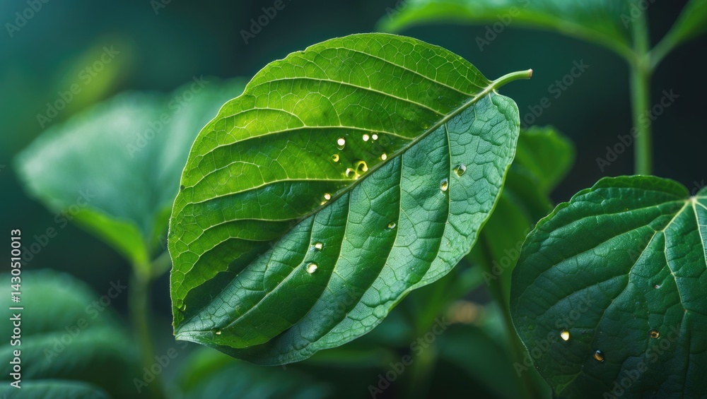 Poster vibrant green leaf pattern with textured fibered background