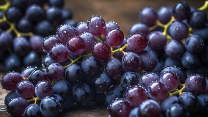 Close-up of a bunch of fresh ripe juicy grapes on a vibrant background