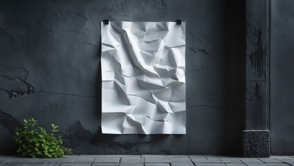 White wrinkled poster template for wall display