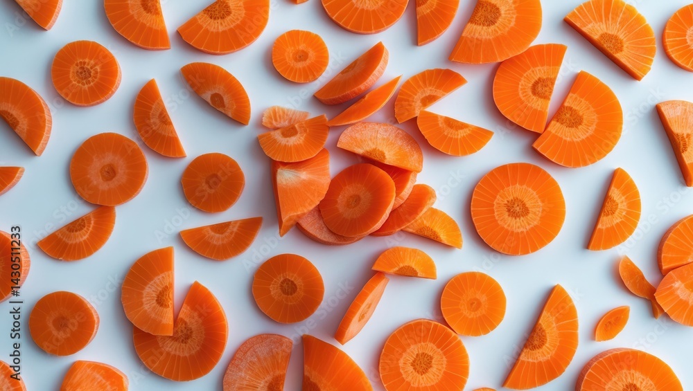 Poster Isolated carrot slice on white background with space for text, top view, flat lay