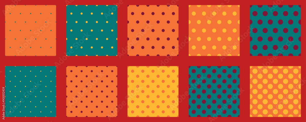 Poster set polka dots seamless vector pattern. simple background for web or print. abstract surface.