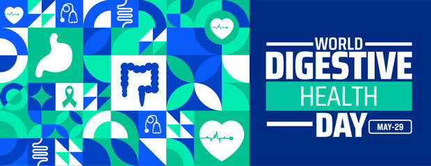world digestive health day Geometric shape pattern background banner or poster design template. observed every year in May. Holiday concept. Use to any Template, card, poster, placard, template.