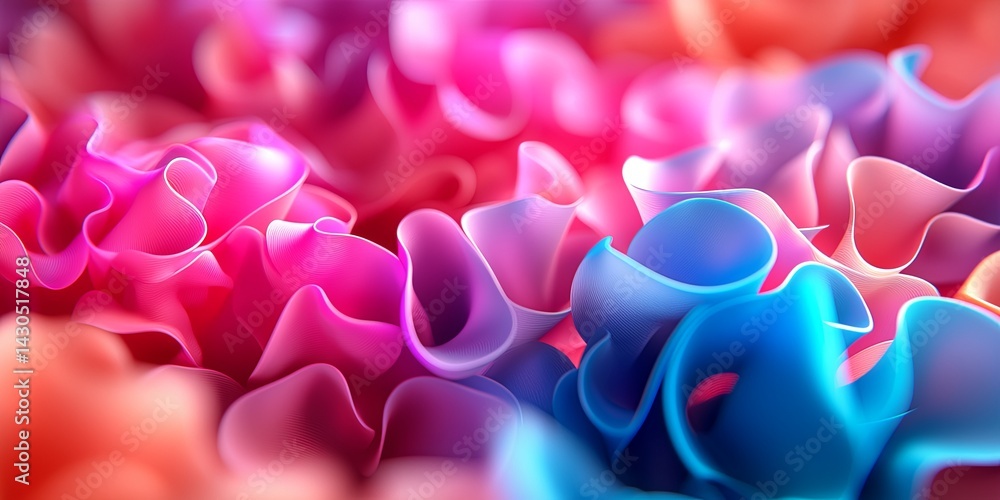 Poster Abstract Textures in Vibrant Colors Rendered in Smooth Waves of Pink and Blue, Creating a Captivating Visual Experience of Curves and Depth