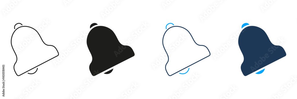 Poster notification bell line and solid icon set. alert and reminder symbol collection. communication and n