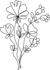 Simple Line Drawing of a Bouquet of Flowers
