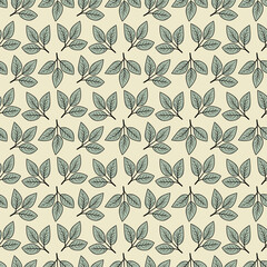 Elegant seamless pattern of stylized leaves on a cream background.  Perfect for textile design, wallpaper, packaging, or any project requiring a sophisticated, natureinspired motif.