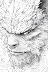 Obraz premium A detailed pencil sketch of a large furry creature face