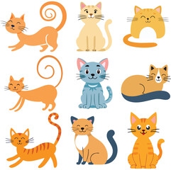 Cute Pair of Happy Cartoon Cats