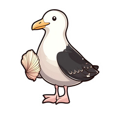 Obraz premium Seagull holding a seashell coastal beach illustrated animal sunny day close-up playful concept