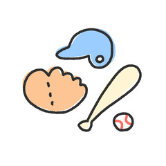 A set of cute doodle-style baseball equipment illustrations