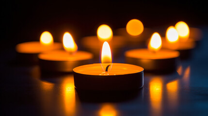 Flickering candles create a warm and inviting atmosphere on a black background